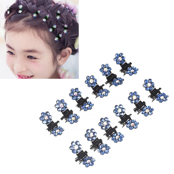 12 PCS Crystal Rhinestone Flower Hair Claw Hairpins Hair Accessories Children Small Catch Clip(Light blue)