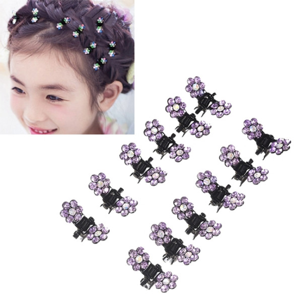 12 PCS Crystal Rhinestone Flower Hair Claw Hairpins Hair Accessories Children Small Catch Clip(Purple)