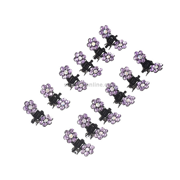 12 PCS Crystal Rhinestone Flower Hair Claw Hairpins Hair Accessories Children Small Catch Clip(Purple)