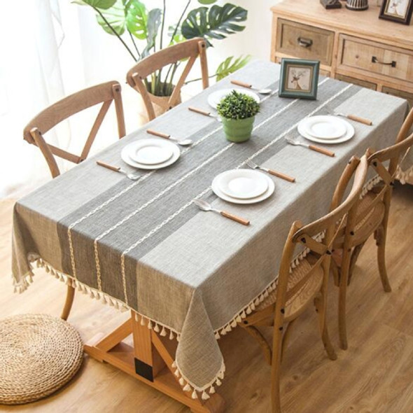 Plaid Decorative Linen Tablecloth With Tassel Waterproof Oilproof Thick Rectangular Dining Table Cloth, Type:Tassel, Size:120×180cm(Rock Ash )