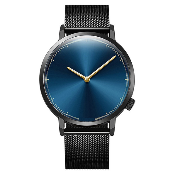 Minimalist Scaled Stainless Steel Belt Quartz Watch(Black band Blue dial )