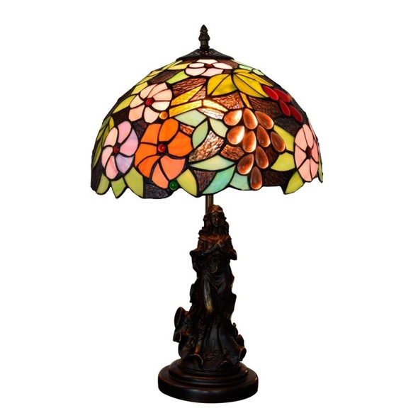 YWXLight Retro Grape Flower Stained Glass Lampshade Table Lamp Living Room Dining Room Bedroom Bedside Counter Lamp (US Plug)