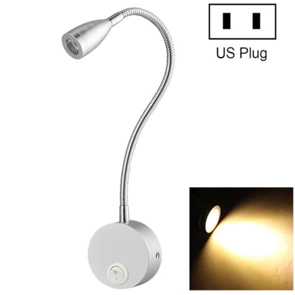 3W Flexible Goose Neck Warm White LED Reading Lamp Light, 160 LM 3000-3200K Wall Mount Light Wall Sconce Lamp, Got the CE / FCC Certification, Goose Neck Length: 30cm, US/EU Plug, Default Delivery US Plug