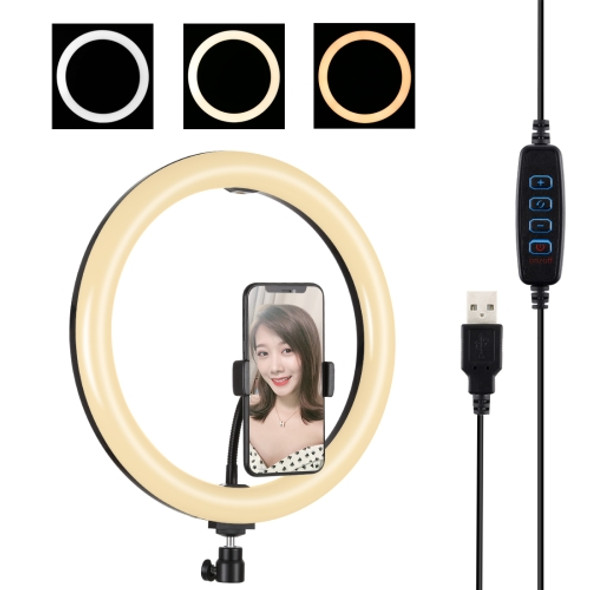PULUZ 11.8 inch 30cm USB 3 Modes Dimmable Dual Color Temperature LED Curved Diffuse Light Ring Vlogging Selfie Photography Video Lights with Phone Clamp (Black)
