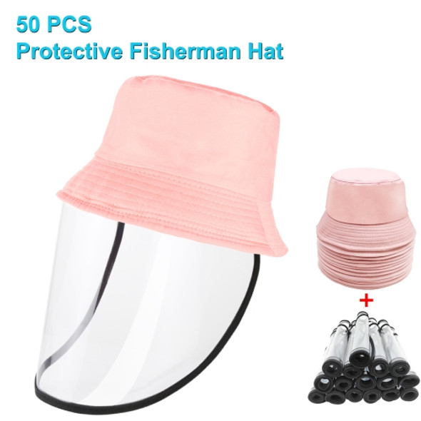 50 PCS Anti-Saliva Splash Anti-Spitting Anti-Fog Anti-Oil Protective Cap Mask Removable Face Shield(Pink)