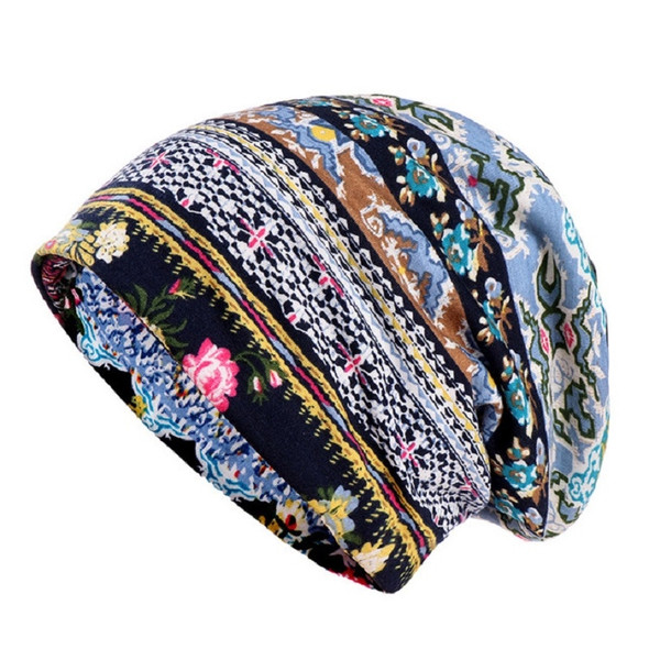 Women Summer Thin Cotton Printing Wild Sunproof Dual-purpose Hat Wrap Cap, Size:One Size(Blue)