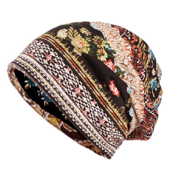 Women Summer Thin Cotton Printing Wild Sunproof Dual-purpose Hat Wrap Cap, Size:One Size(Brown)