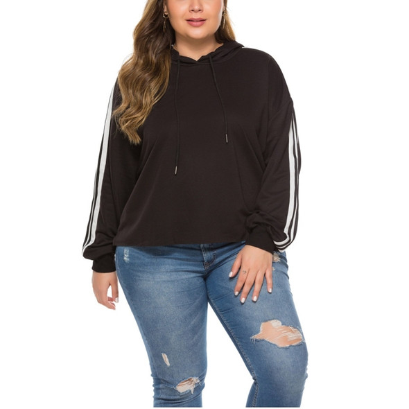 Autumn Ribbon Hooded Loose Sweatshirt (Color:Black Size:XXXXL)