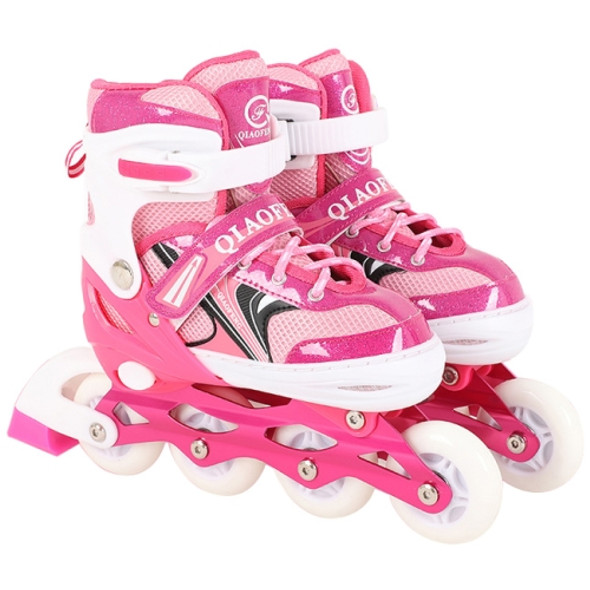 Children Flash Single-row Roller Skates Skating Shoes, Full Flash, Size : M(Pink)