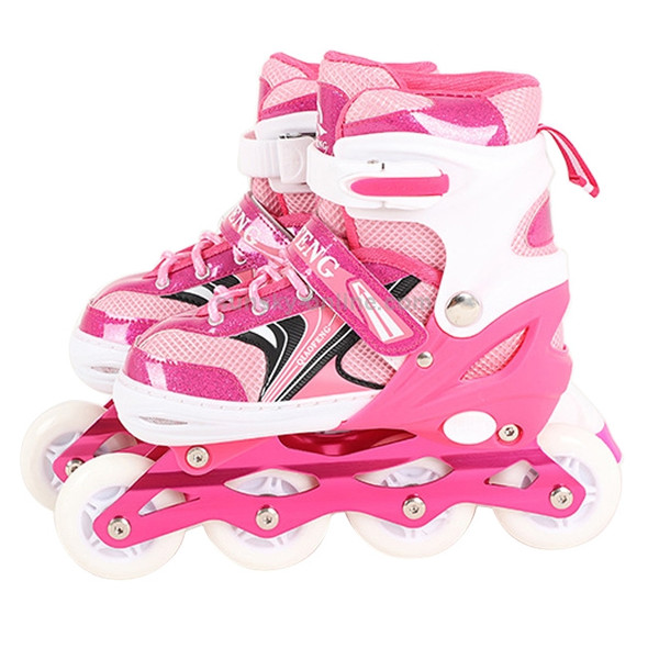 Children Flash Single-row Roller Skates Skating Shoes, Full Flash, Size : M(Pink)