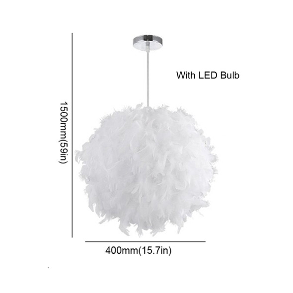 YWXLight 40cm Modern Pendant Light Romantic Ball Shape PVC Feather Hanging Lamp E27/E26 220V For Bedroom Dinning Living Room (Cold White)