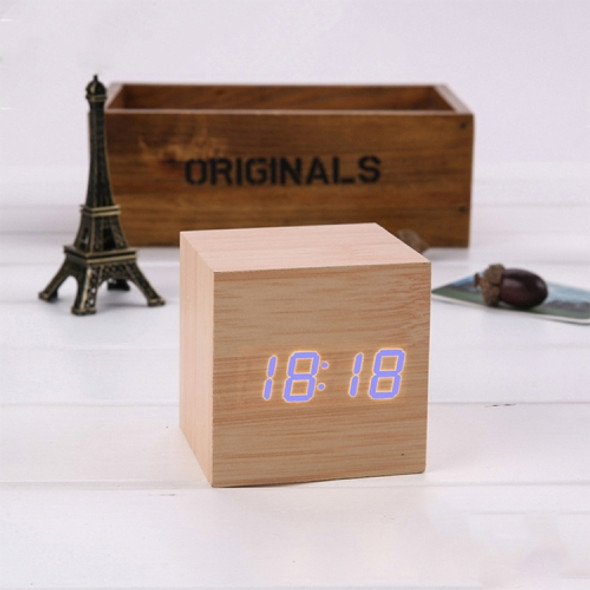 Multicolor Sounds Control Wooden Clock Modern Digital LED Desk Alarm Clock Thermometer Timer Wooden Blue