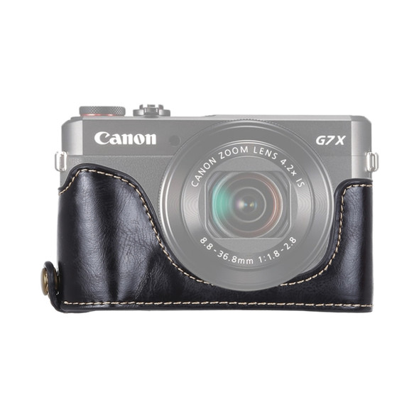 1/4 inch Thread PU Leather Camera Half Case Base for Canon G7 X Mark II (Black)