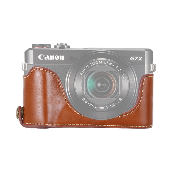 1/4 inch Thread PU Leather Camera Half Case Base for Canon G7 X Mark II (Brown)