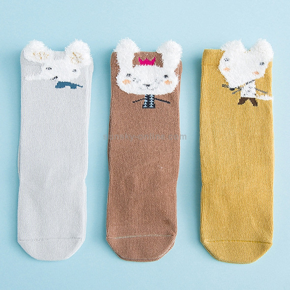 3 Pairs Cartoon Lovely Autumn Winter Cotton Baby Socks, Size:XS(Turmeric Squirrel)