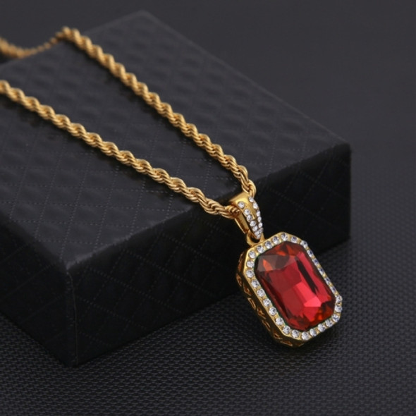 Hip Hop Mini Rhinestone Colorful Pendant Twist Necklace for Men(Gold and Red)