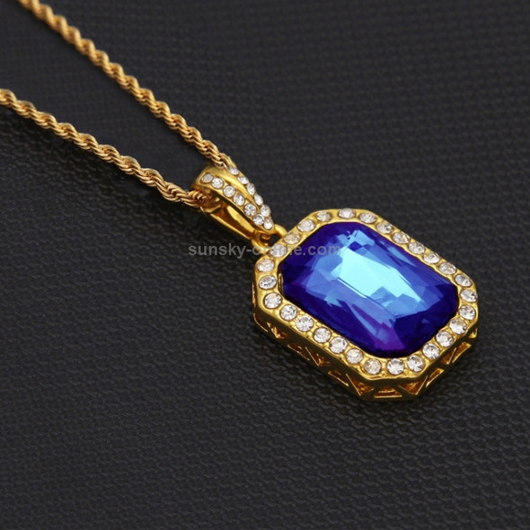 Hip Hop Mini Rhinestone Colorful Pendant Twist Necklace for Men(Gold and Blue)