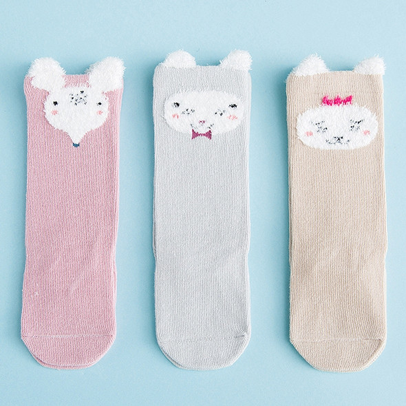 3 Pairs Cartoon Lovely Autumn Winter Cotton Baby Socks, Size:XS(Round Face Crown)