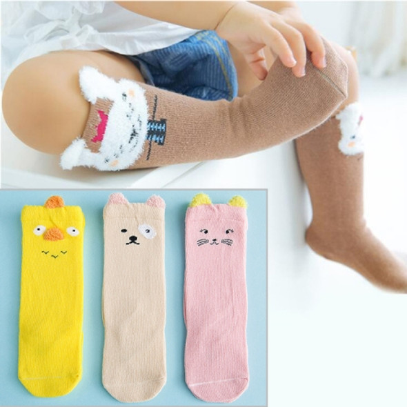 3 Pairs Cartoon Lovely Autumn Winter Cotton Baby Socks, Size:XS(Yellow Chick)