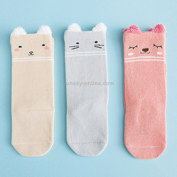 3 Pairs Cartoon Lovely Autumn Winter Cotton Baby Socks, Size:XS(Double Cat)