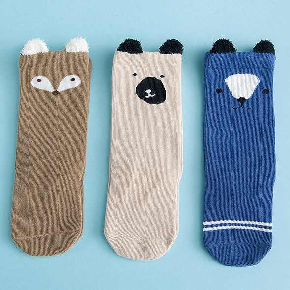 3 Pairs Cartoon Lovely Autumn Winter Cotton Baby Socks, Size:XS(Coffee Fox)