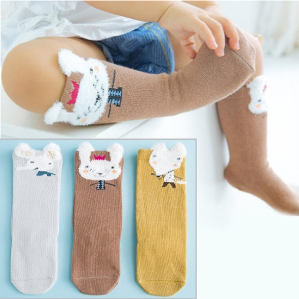 3 Pairs Cartoon Lovely Autumn Winter Cotton Baby Socks, Size:S(Turmeric Squirrel)