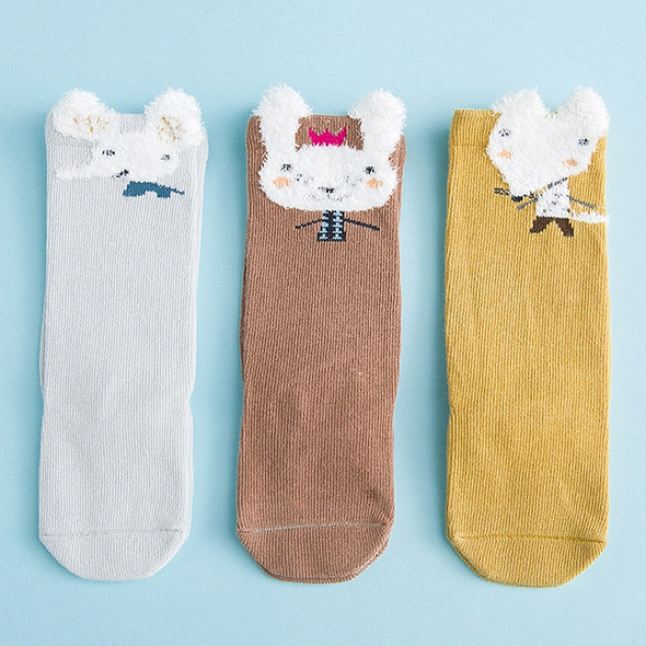 3 Pairs Cartoon Lovely Autumn Winter Cotton Baby Socks, Size:S(Turmeric Squirrel)