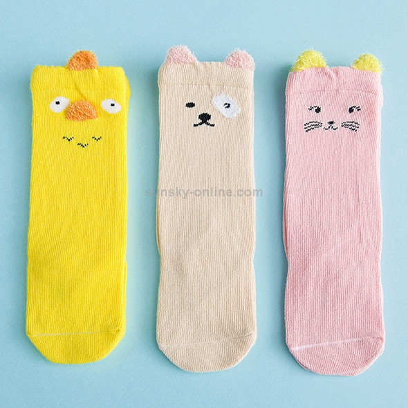 3 Pairs Cartoon Lovely Autumn Winter Cotton Baby Socks, Size:S(Yellow Chick)