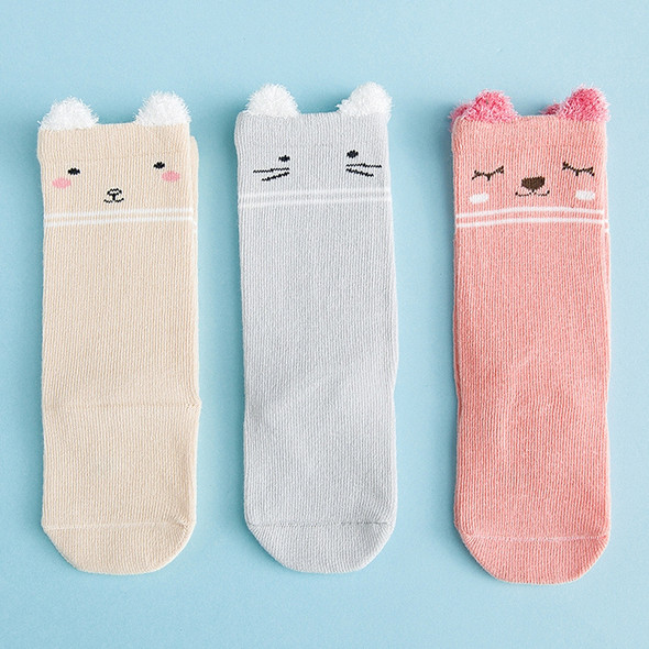 3 Pairs Cartoon Lovely Autumn Winter Cotton Baby Socks, Size:S(Double Cat)