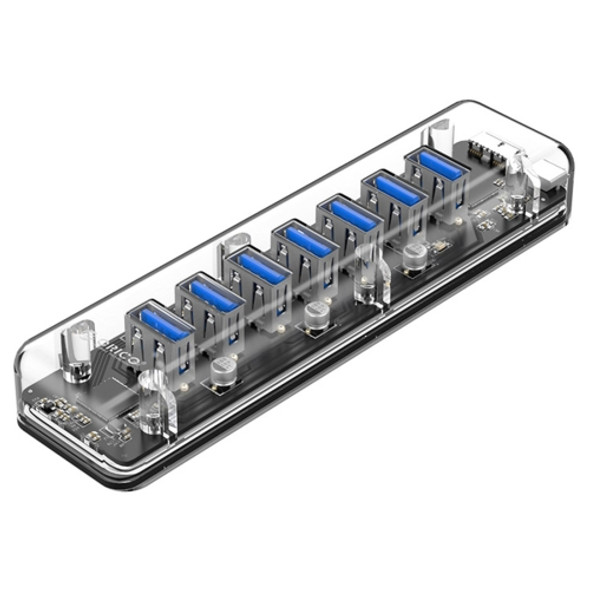 ORICO F7U 7 x USB 3.0 Ports 5Gbps Fast Transmission Desktop HUB with Blue LED Indicator Light (Transparent)