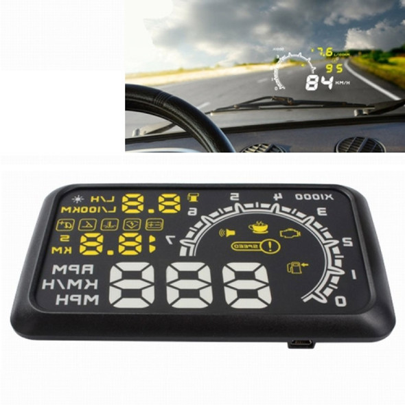 W02 5.5 inch Car OBDII HUD Fuel Consumption Warning System Vehicle-mounted Head Up Display Projector with LED
