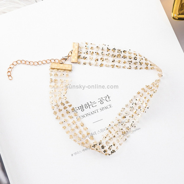 Ladies Simple Temperament Joy Super Flash Mesh Sequins Necklace Clavicle Chain(Gold)