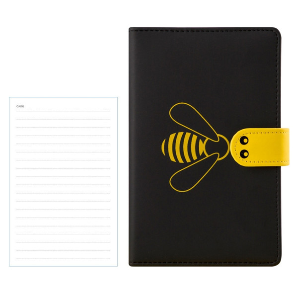 A6 Bee Pattern PU Cover Thread-bound Notebook Diary Book (Black-Ruled)