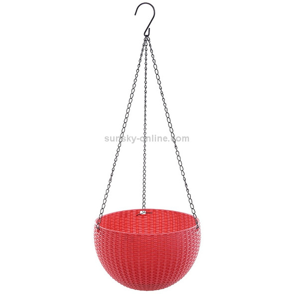 Rattan-like Hanging Basket Plastic Garden Flower Pot Creative Green Dill Absorbent Hanging Basin, Size:S (Red)