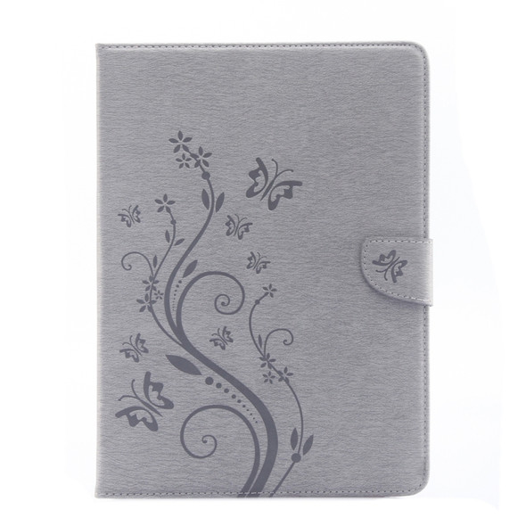 For iPad Pro 9.7inch Pressed Flowers Butterfly Pattern Horizontal Flip PU Leather Case with Magnetic Buckle & Holder & Card Slots & Wallet(Grey)