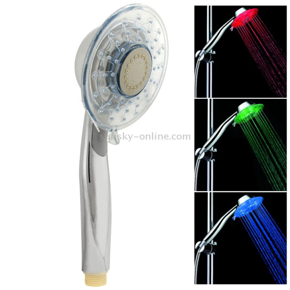 Temperature Detectable 3-Color (Green / Blue / Red) LED Shower Head, No Battery