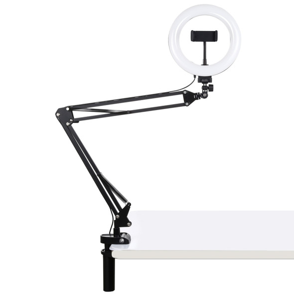 PULUZ 7.9 inch 20cm Ring Curved Light + Desktop Arm Stand USB 3 Modes Dimmable Dual Color Temperature LED Vlogging Selfie Photography Video Lights with Phone Clamp(Black)