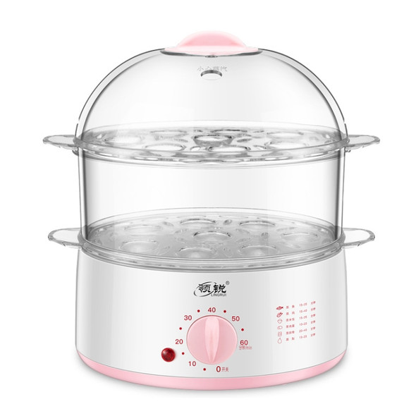 LINGRUI Timer Mini Multi-Function Egg Cooker Automatic Power Off Home Breakfast Machine, CN Plug, Specification:Double Layers(Pink)