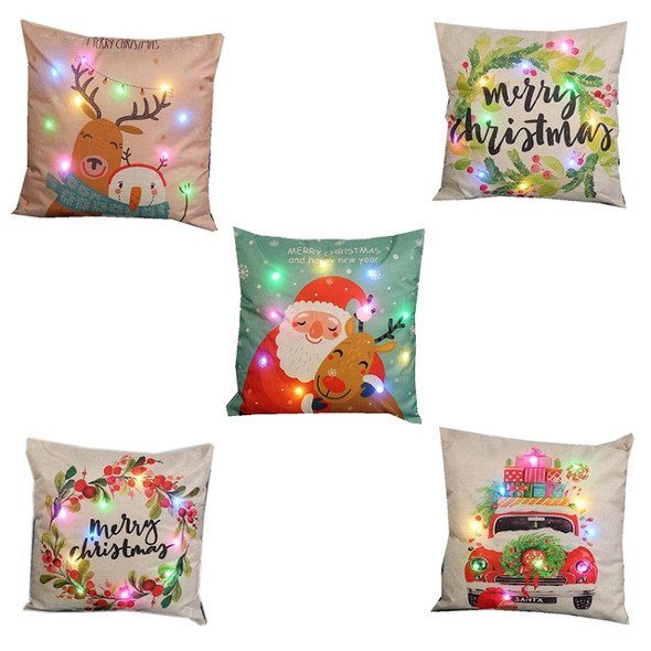 Christmas Series LED Sofa Pillow Cushion Cover Pillowcases Without Pillow Core(Christmas Elk )