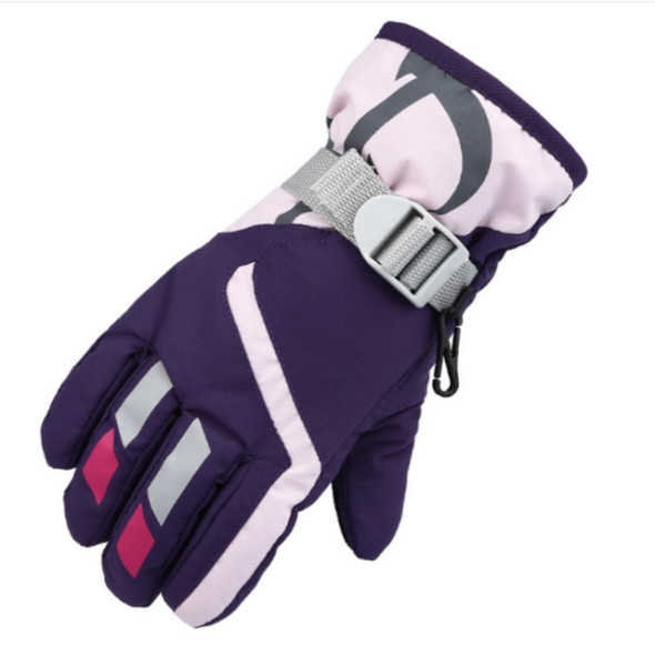 Outdoor Children Thick Warm Skiing Gloves, One Pair(Purple)