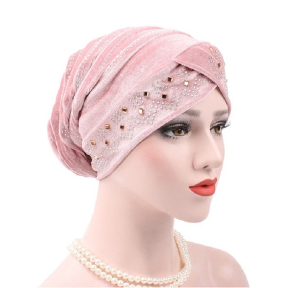 Pleuche Rhinestone Turban Hat Stacking Hat, Size:Adjustable(Pink)
