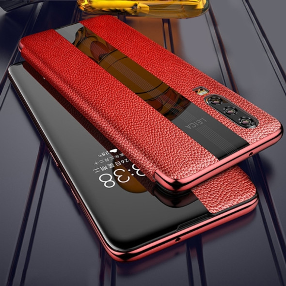For Huawei P20 Genuine Leather Smart Flip Protective Case(Red)