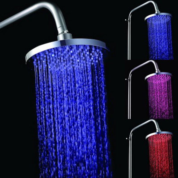 Round Temperature Sensor 3-Color (Blue / Pink / Red) LED Shower Head(Silver)