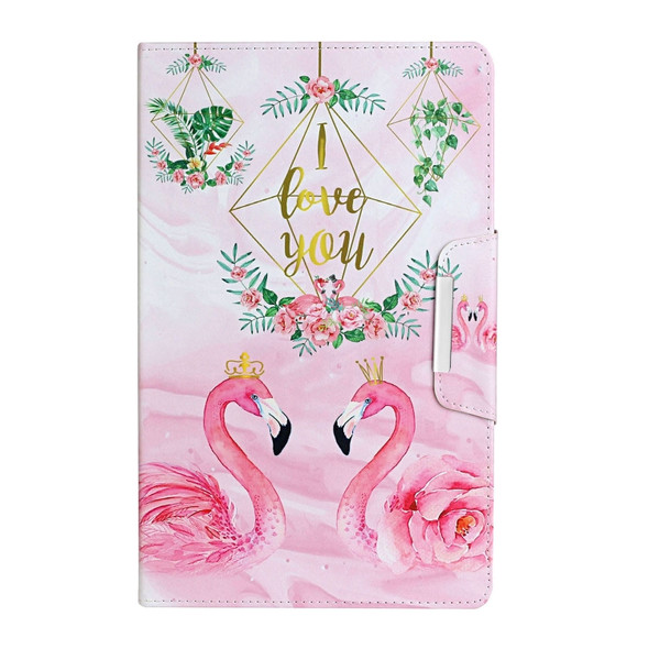 For Samsung Galaxy Tab E 9.6 / T560 Painted Pattern Horizontal Flip Leather Case with Holder(Leaves Flamingo)