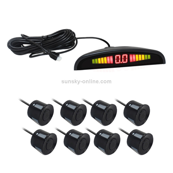 PZ-300-8 Car Parking Reversing Buzzer LED Monitor Parking Alarm Assistance System with 4*7m Front Sensors and 4*2.5m Rear Sensors