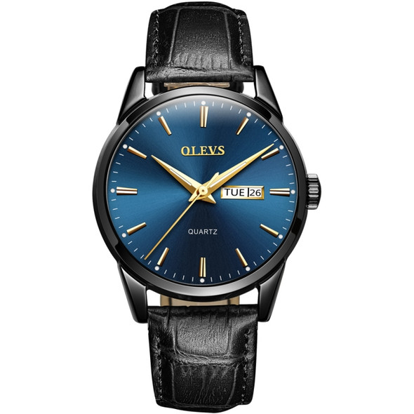 OLEVS 6898 Men Fashion Waterproof Dual Calendar Quartz Watch(Black Blue)