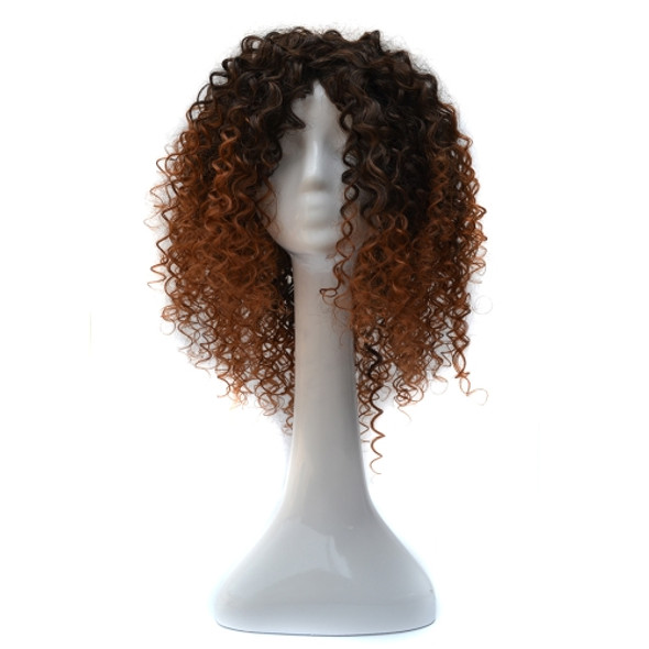 T191006 European and American Black Gradient Light Brown Wig Headgear with Short and Small Curly Hair for Women