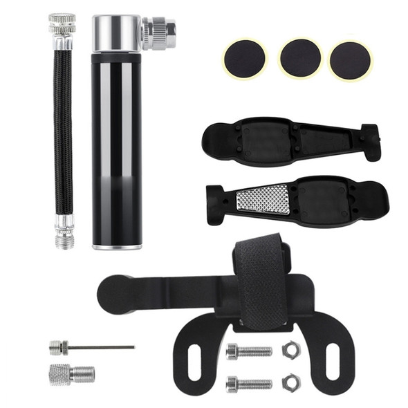 Manual Mini Portable Bicycle Aluminum Alloy Pump + Plastic glue-free tire patch + Tire lever (Black)