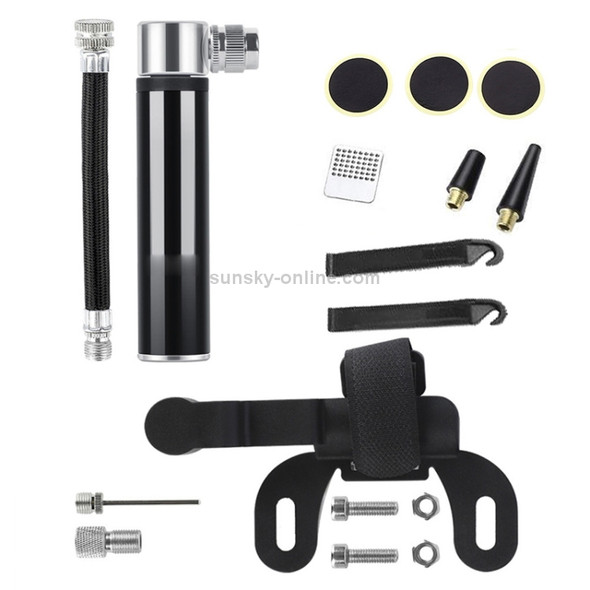 Manual Mini Portable Bicycle Aluminum Alloy Pump+ Glue-free Tire Patch + Fish-shaped Tire Lever (Black)