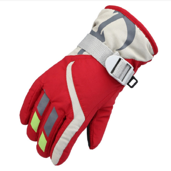 Outdoor Children Thick Warm Skiing Gloves, One Pair(Red)